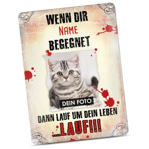 Bild von   katzenschild lauf um dein lejpg | fotogeschenkideende 🎀 Geschenke mit eigenem Foto Motiv o Text