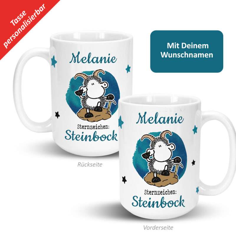 XL-Tasse mit Sternzeichen »Steinbock«, mit Namen, weiß, personalisiert