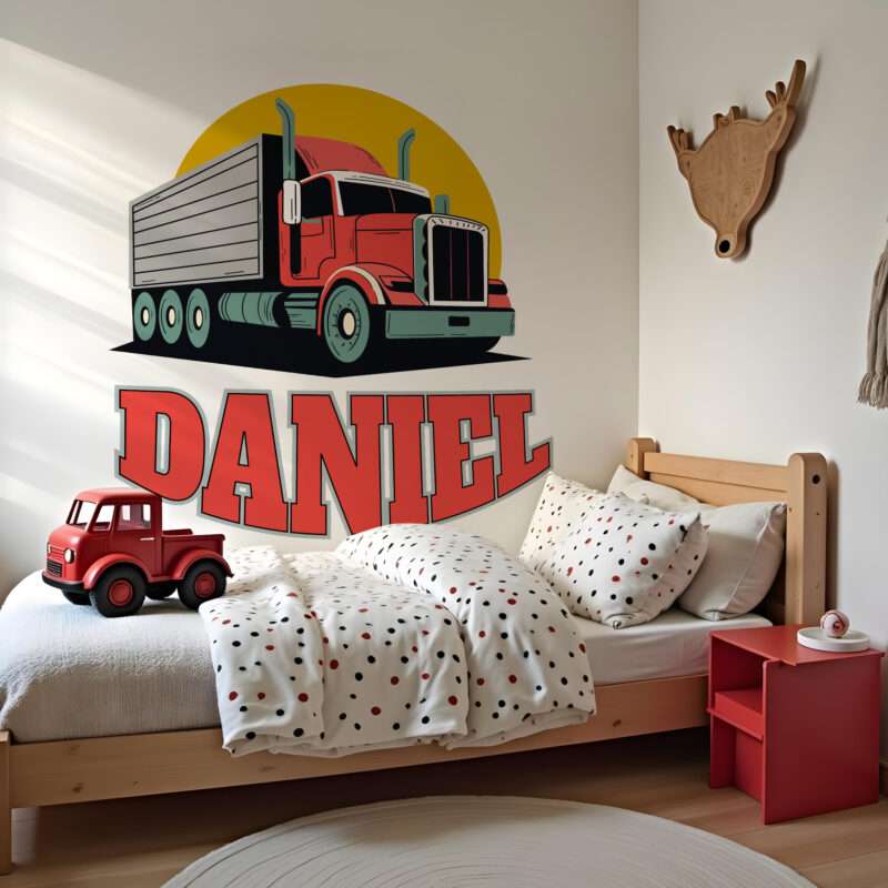 Wandtattoo Kinderzimmer personalisierter roter lkw