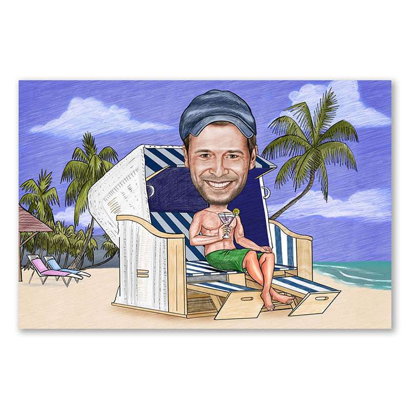 Karikatur vom Foto - Im Strandkorb Zeichnung farbig (ca287man-pen-color)