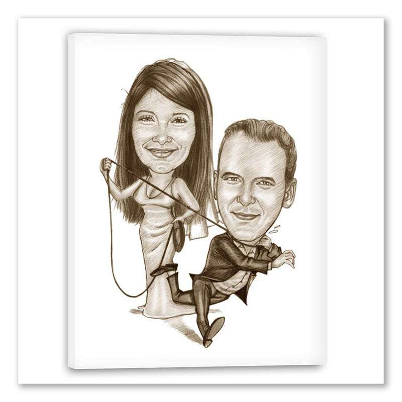 Karikatur vom Foto - An der Leine Zeichnung sepia (ca1000pense)