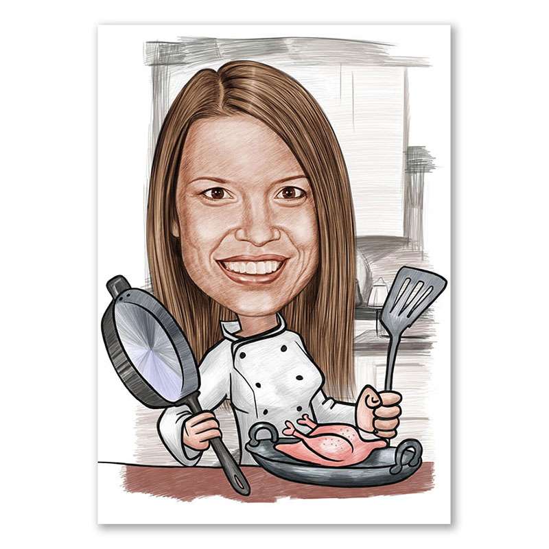 Karikatur vom Foto - K�chin Zeichnung in Farbe (ca168pen-color)