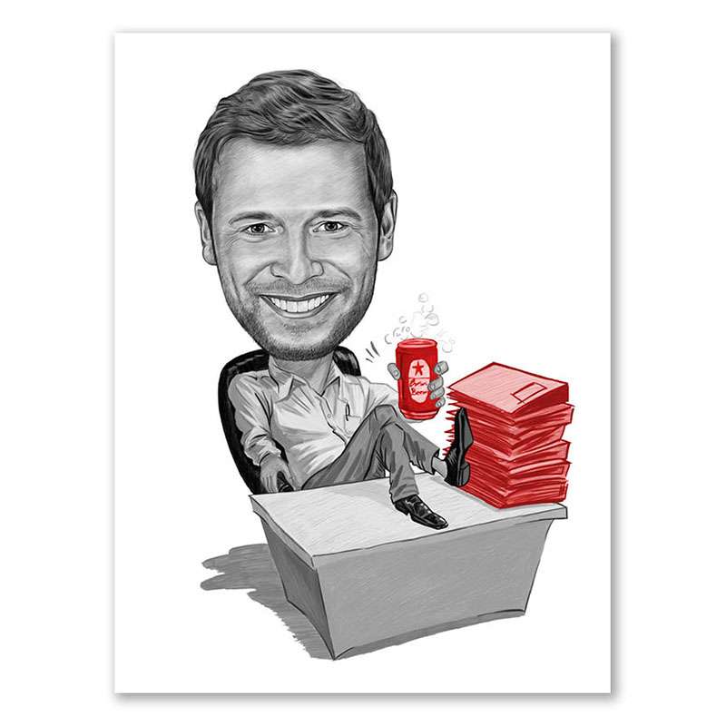 Karikatur vom Foto - Pause im B�ro Zeichnung mit rot (ca3281pen-red)