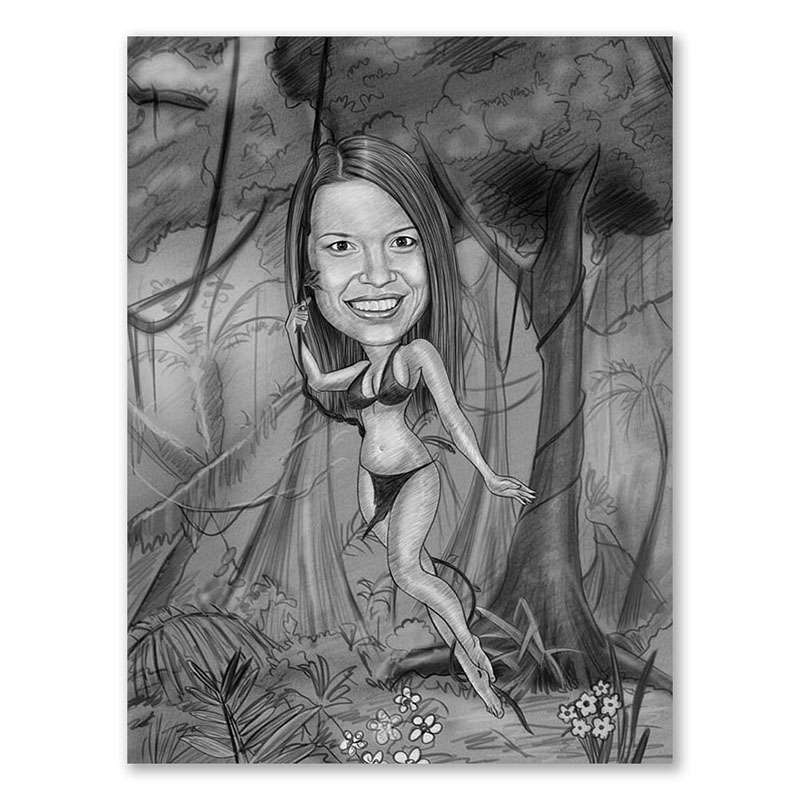 Karikatur vom Foto - Jane mit Zeichnung  (ca217woman-pen)