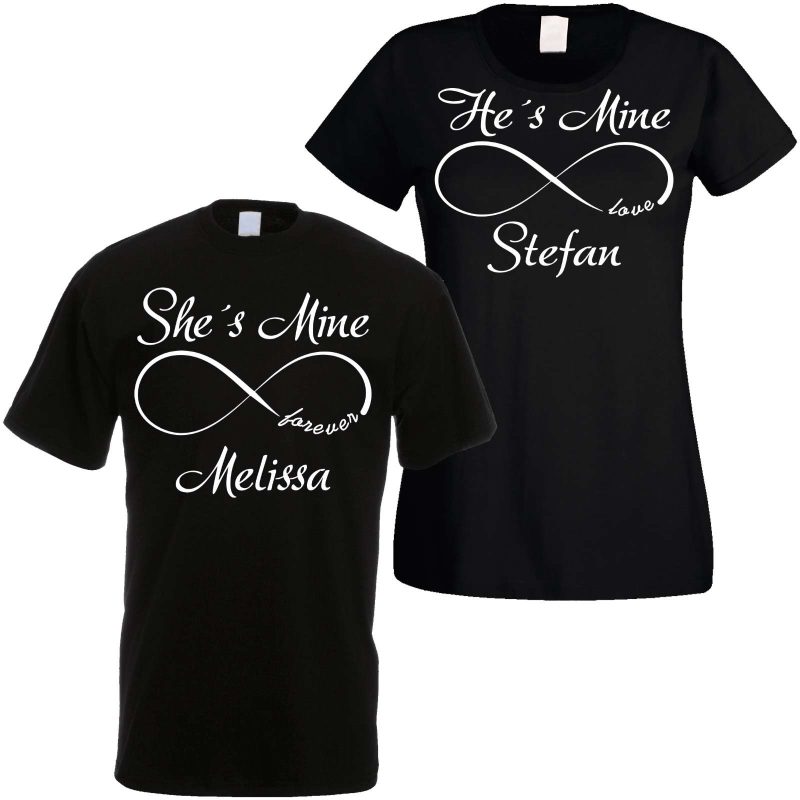 Partnershirts schwarz oder weiß - He´s Mine - She´s Mine - individualisierbar